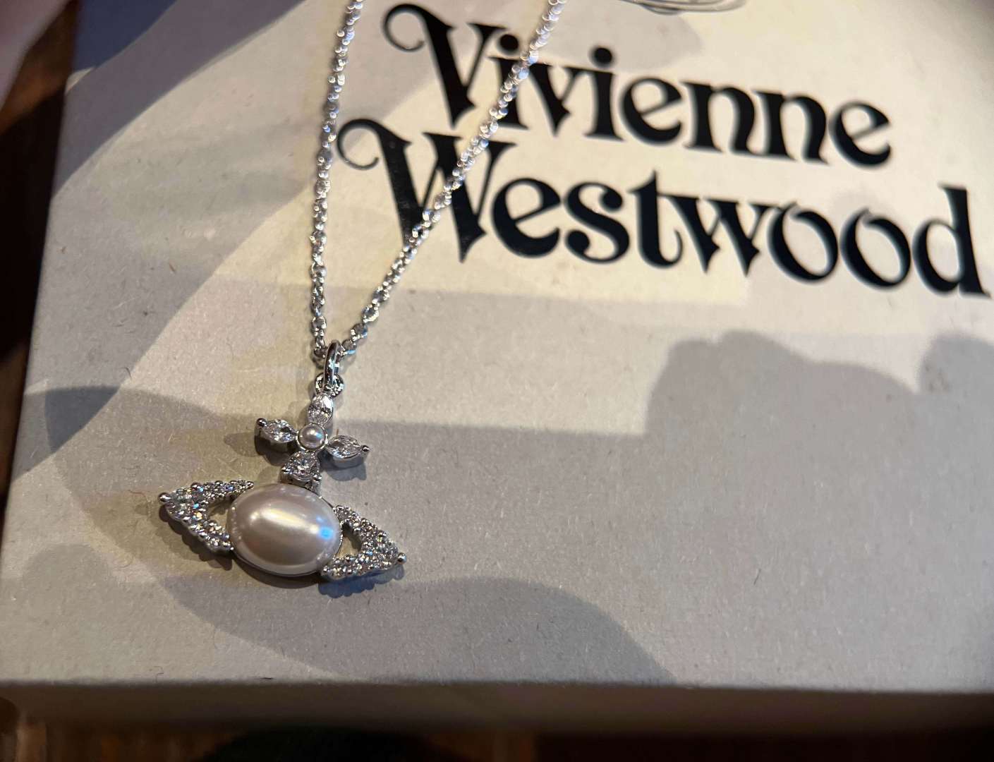 Vivienne Westwood Elegant Pearl and Diamond Pendant Necklace
